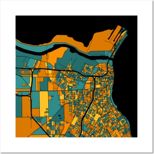 Corpus Christi Map Pattern in Orange & Teal Posters and Art